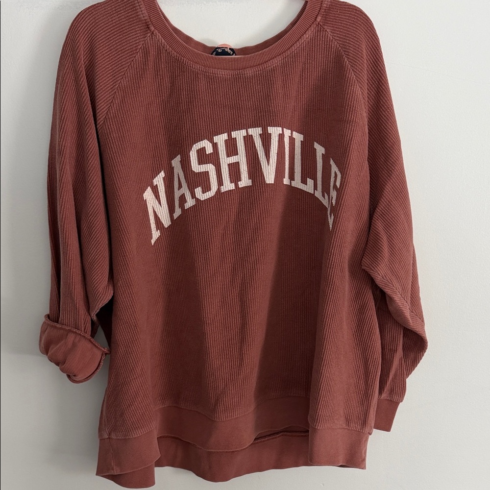 Oversized Nashville Cozy Ribbed Pullover Sweatshirt - Dusty Rose